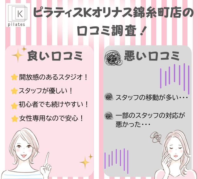 ピラティスKオリナス錦糸町店の評判は良い悪い?他社と比較しながら口コミを徹底評価!