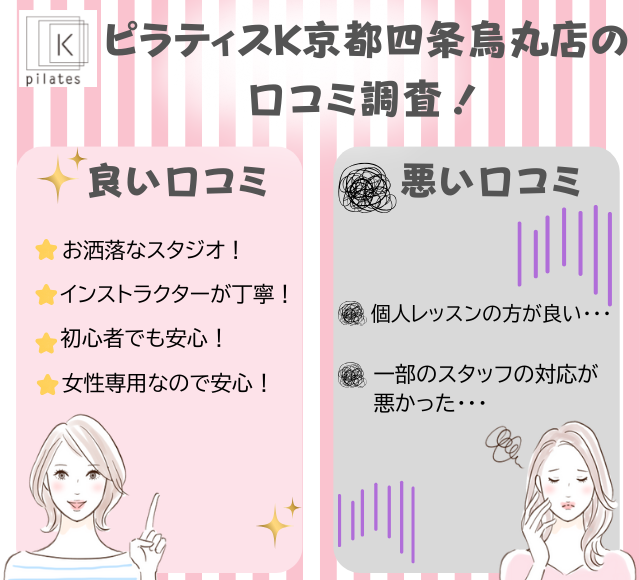 ピラティスK京都四条烏丸店の評判は良い悪い?他社と比較しながら口コミを徹底評価!